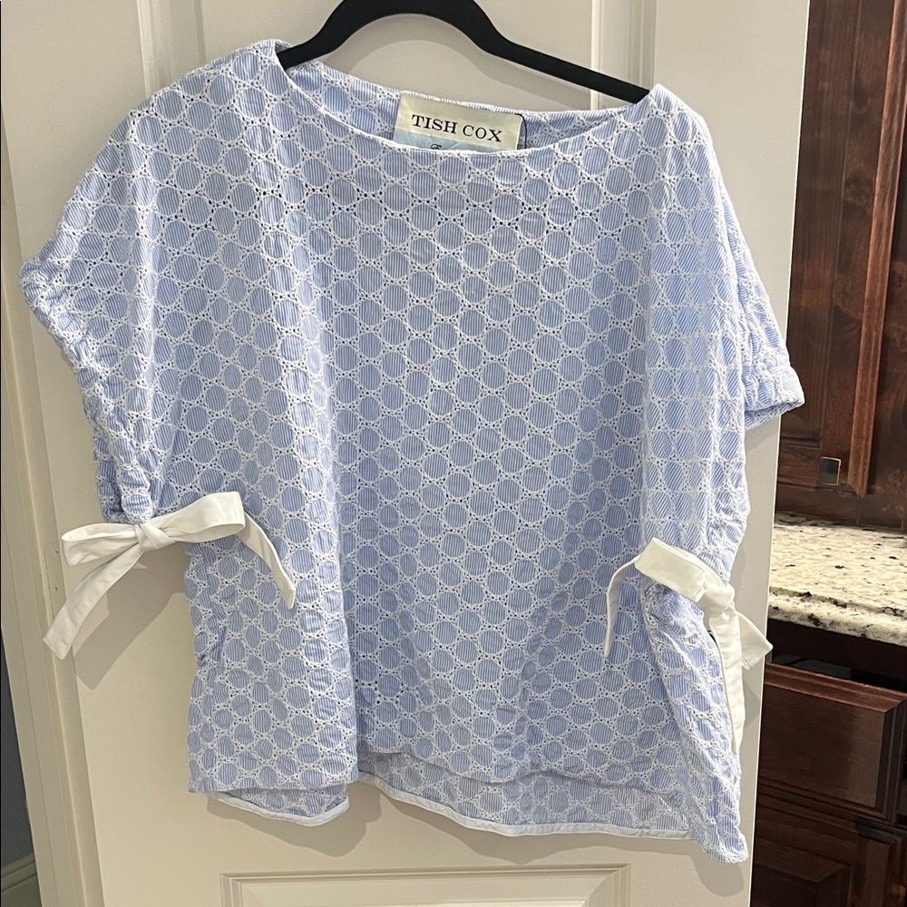 Tish Cox Light Blue Lace Blouse with White Accents